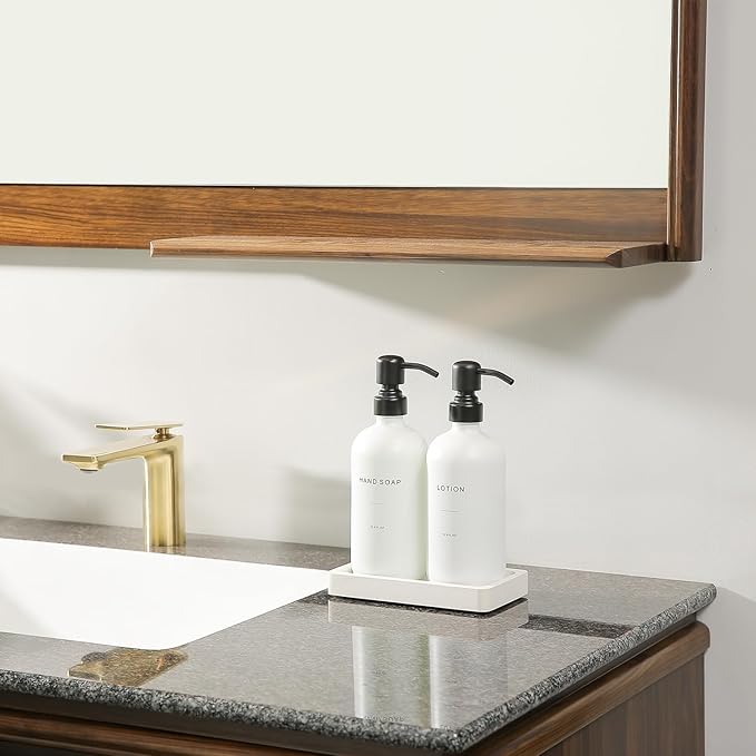 White Soap Dispenser Set, Contains Hand and Lotion Dispenser with Pump. Perfect for Guest Bathroom Decor. (White)