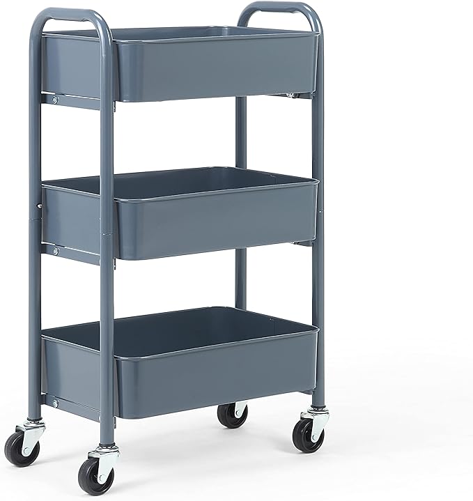 SunnyPoint 3-Tier Delicate Compact Rolling Metal Storage Organizer - Mobile Utility Cart Kitchen/Under Desk Cart with Caster Wheels - Blue (15.35" X 10.24" X 26.8"H)