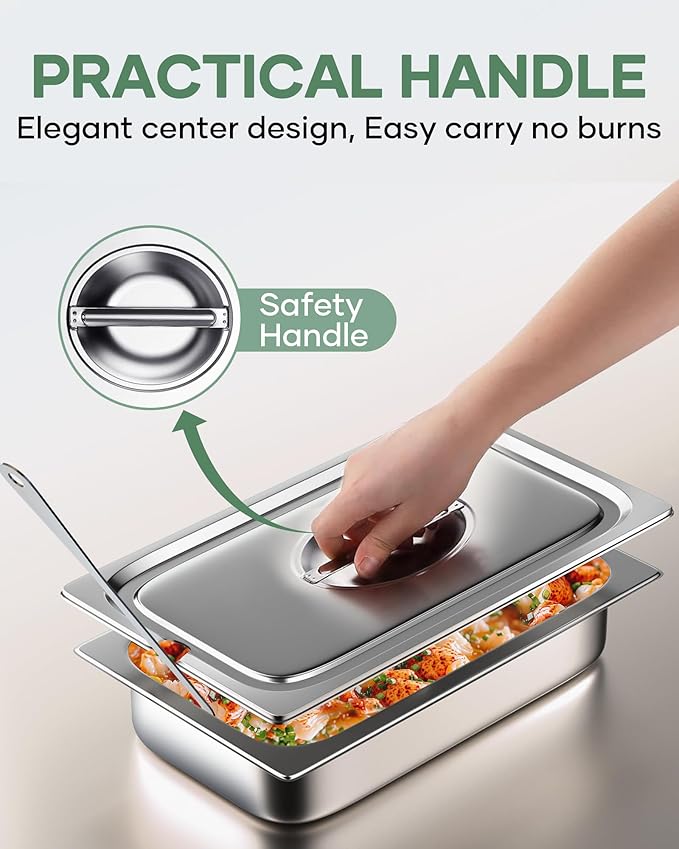 WantJoin Steam Table Hotel Pan Lids - 6 Pack 1/1 1/2 1/3 Full Half Third Size Notched Slotted Cover with Handle for Stainless Steel Metal Tray Set Food Storage Container Commercial Restaurant Warmer