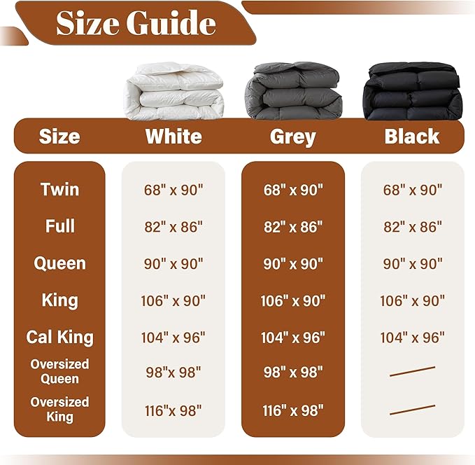 Cosybay Oversized King Size Feather Down Fiber Comforter - Grey 100% Cotton Duvet Insert - Luxury All Season Hotel Bedding Comforter,Medium Warmth 116 x 98 Inch