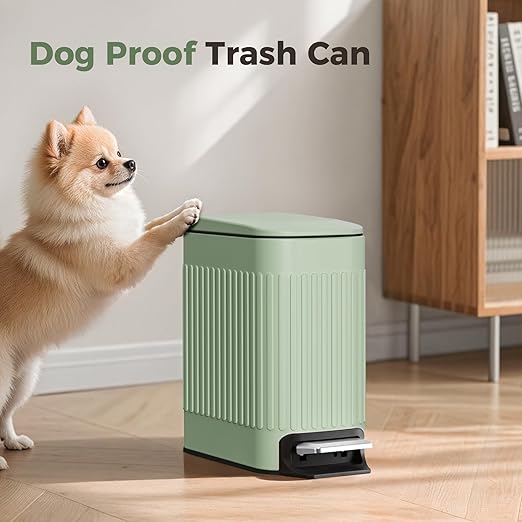 TrashAid Slim Bathroom Trash Can with Lid Soft Close, 6 Liter/1.6 Gallon Stainless Steel Small Garbage Can with Removable Inner Bucket, Step Pedal, Slim Wastebasket for Toilet, Office, Bedroom, Green