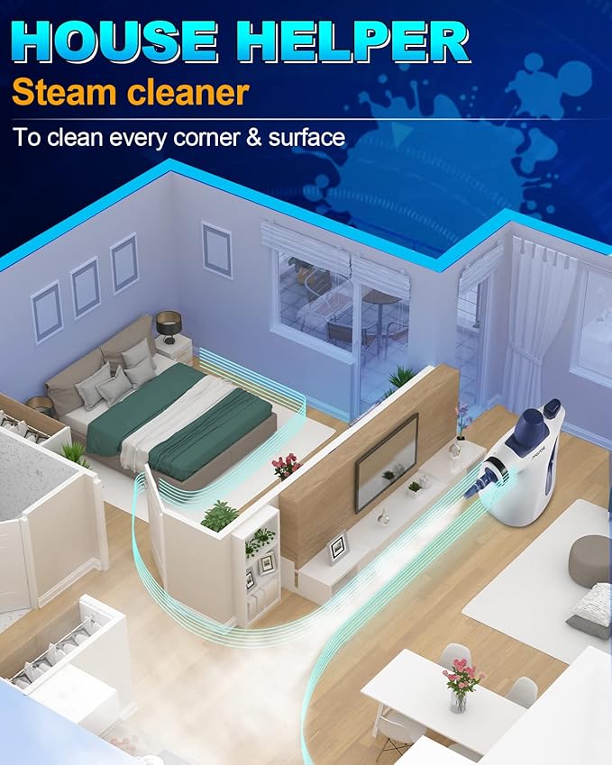 Handheld Pressurized Steam Cleaner with 11-Piece Accessory Set, Multi-Surface Steamer for Cleaning, All Natural Steam Cleaner for Home, Upholstery, Car, Floor, Kitchen and More