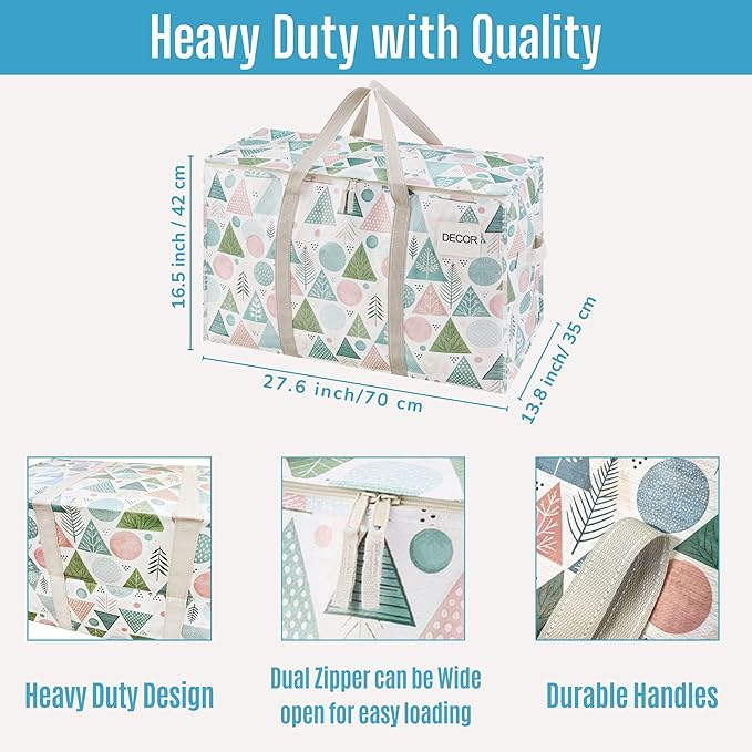 VENO 6 Pack Moving Bags and Large Christmas Storage Bins with lids. Alternative to Moving Boxes, Packing Supplies for College. Extra Large Heavy Duty Totes for Packaging (Pastel Forest, 6 Pack)