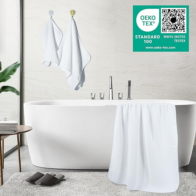 POLYTE Oversize, 60 x 30 in., Quick Dry Lint Free Microfiber Bath Towel Set, 6 Piece (Waffle Weave)