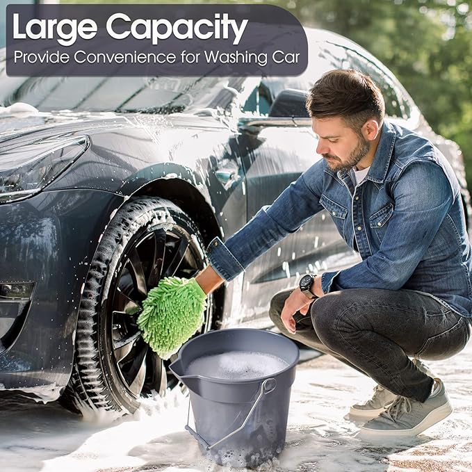 6 Pcs 2.5 Gallon Bucket for Cleaning Plastic Heavy Duty Clean Bucket with Handle and Spout Industrial Storage Container(Grey)