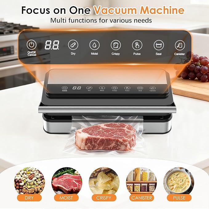 VUSIGN Vacuum Sealer Machine with Strong -85KPA Suction, Low Noise, Built-in Cutter, Bag Storage Box, Handheld Design