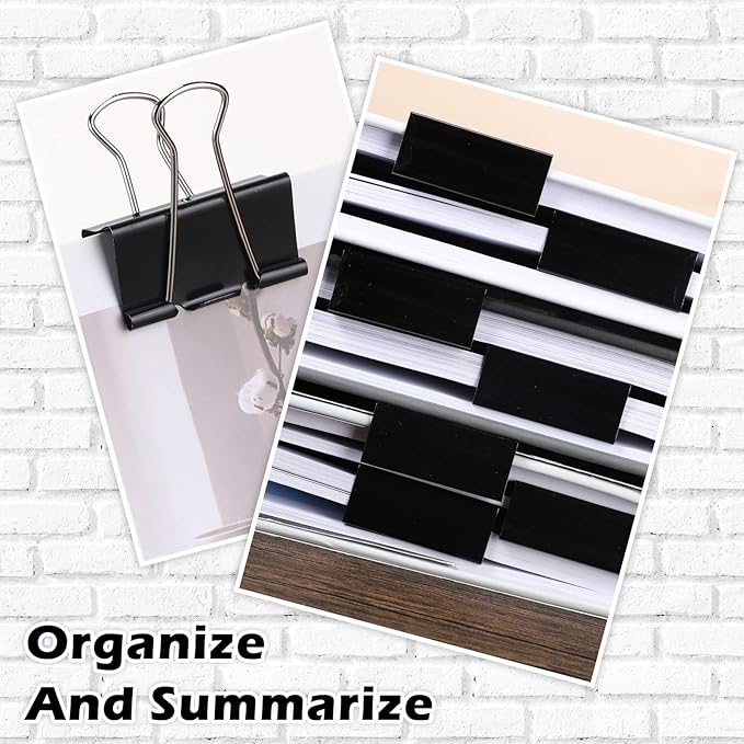 Yexiya 300 Pcs Large Binder Clips Bulk Big Paper Clamps Office Supplies Paper Clamps for Teachers Students School Office Business Paperwork Supplies (Black, 1.61 Inch)