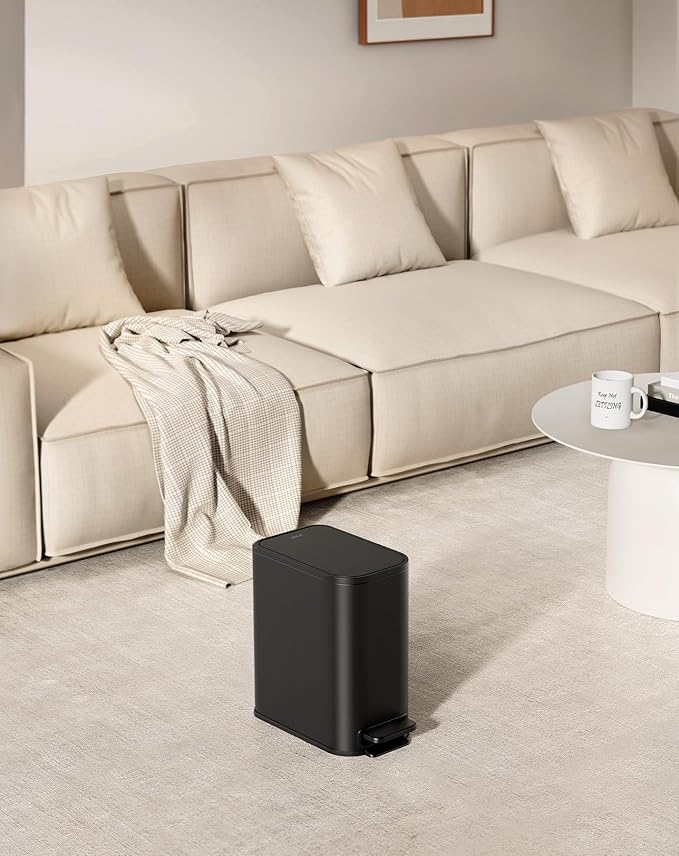 Cesun Small Bathroom Trash Can with Lid Soft Close, Step Pedal, 5 Liter / 1.3 Gallon Stainless Steel Garbage Can with Removable Inner Bucket, Waste Basket for Bathroom, Bedroom (Matte Black)