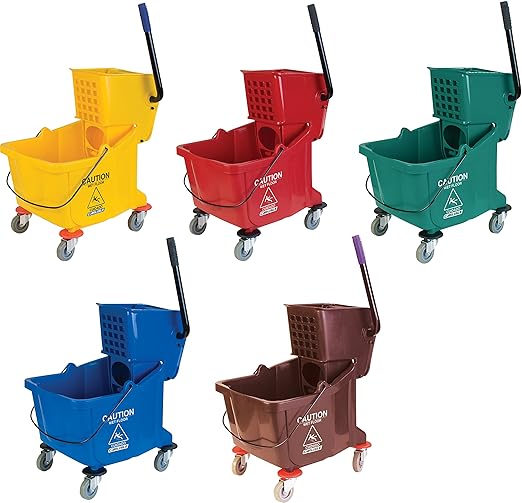 Carlisle FoodService Products 26-Quart Commercial Mop Bucket with Side-Press Wringer, Precision-Molded Polypropylene, Durable Wringer, Bucket with Non-Marking Casters, 18.5 x 16.5 x 23 Inches, Blue