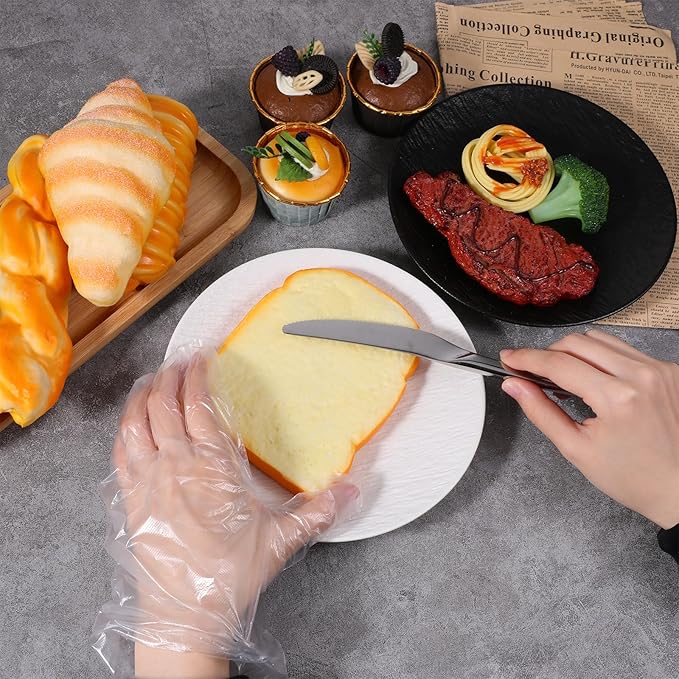 100 Count Disposable Plastic Gloves, Disposable Kitchen Gloves Cleaning Glove Household Safe One Size Fits Most Clear Serving Glove for House Clean