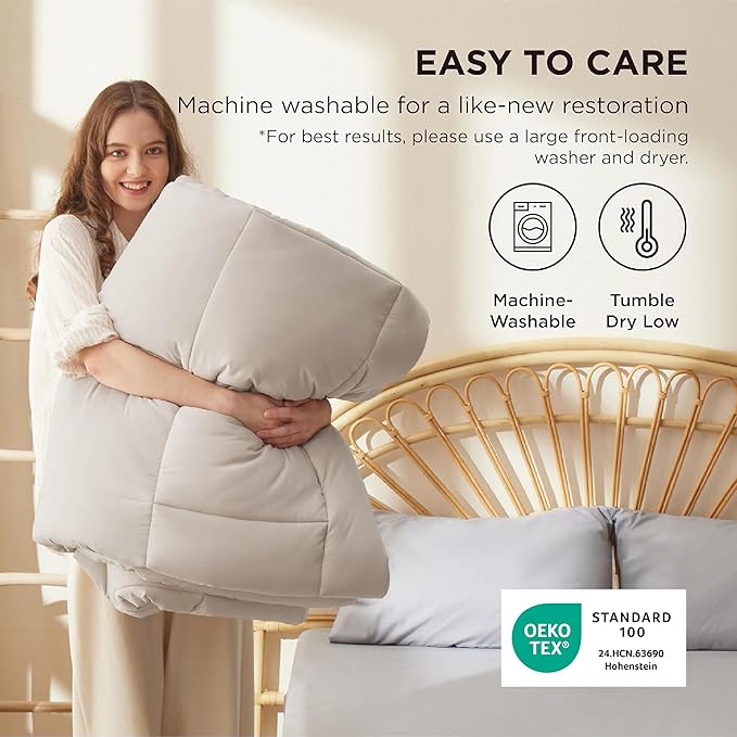 Bedsure Comforter Duvet Insert - Quilted Comforters Twin XL Size, All Season Duvet, GentleSoft Down Alternative Bedding, with 8 Tabs, Gifts for Women/Men, Linen, Twin XL 92 x 68 Inches