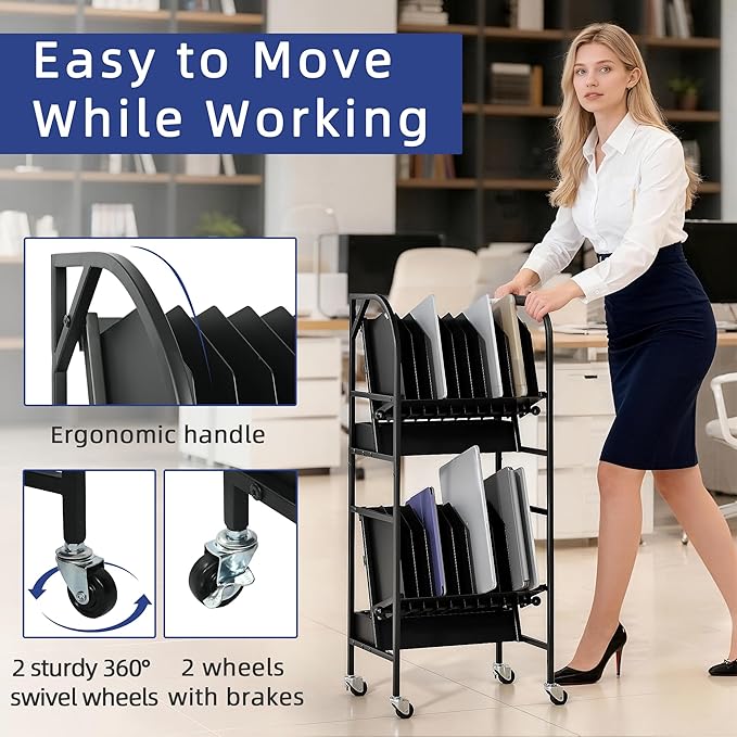 tonchean 20-Device Laptop Charging Cart with Wheels, 2 Tier Open Charging Cart, Office and Classroom Mobile Charging Station for Ipads, Tablets, Laptops Computer and Chromebook