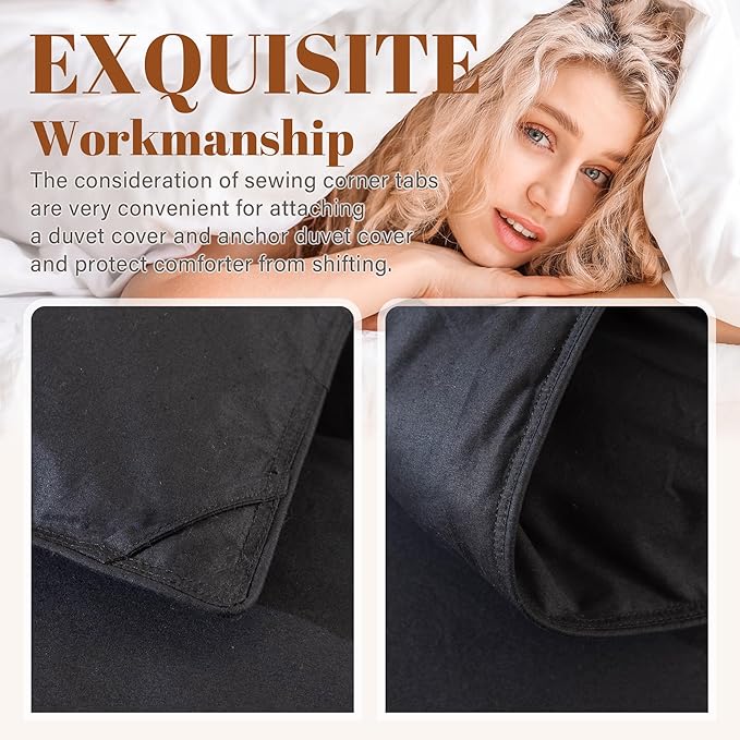 Cosybay King Size Feather Down Fiber Comforter - All Season Black 100% Cotton Duvet Insert - Luxury Medium Warmth Hotel Bedding Comforter, Fluffy and Cozy -King 106 x 90 Inch