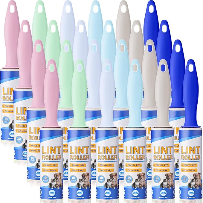 Hushee 24 Pack Bulk Mini Lint Roller for Travel 720 Sheets 6'' Small Lint Removers Portable Lint Roller Travel Size Removers Sticky Removing Tool for Pet Hair Clothes Furniture Car Seat