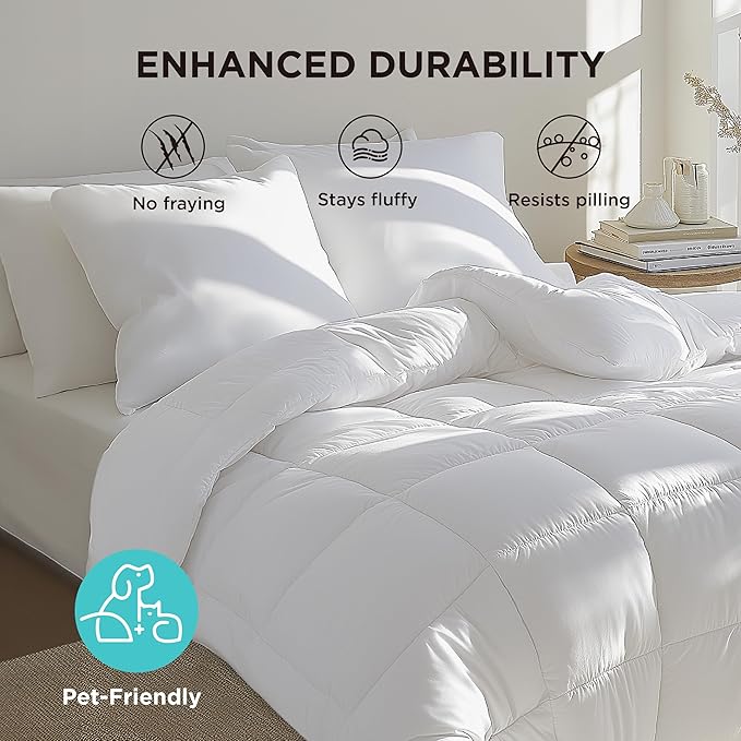 Bedsure Comforter Duvet Insert - Quilted Comforters Twin XL Size, All Season Duvet, GentleSoft Down Alternative Bedding, with 8 Tabs, Gifts for Women/Men, White, Twin XL 92 x 68 Inches