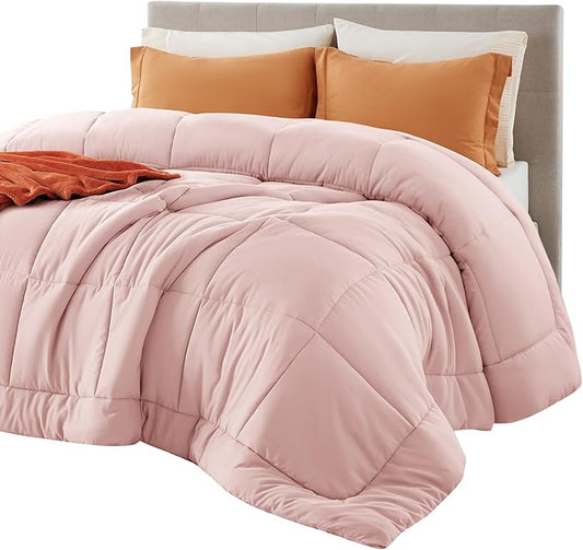 Bedsure Comforter Duvet Insert - Quilted Comforters Twin Size, All Season Duvet, GentleSoft Down Alternative Bedding, with 8 Tabs, Gifts for Women/Men, Pink, Twin 88 x 68 Inches