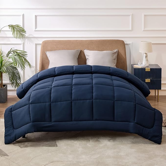 Bedsure Comforter Duvet Insert - Quilted Comforters Full Size, All Season Duvet, GentleSoft Down Alternative Bedding, with 8 Tabs, Gifts for Women/Men, Navy Blue, Full 86 x 82 Inches