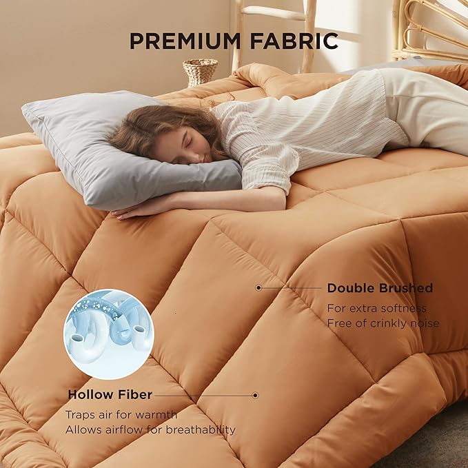 Bedsure Comforter Duvet Insert - Quilted Comforters King Size, All Season Duvet, GentleSoft Down Alternative Bedding, with 8 Tabs, Gifts for Women/Men, Burnt Orange, King 90 x 102 Inches