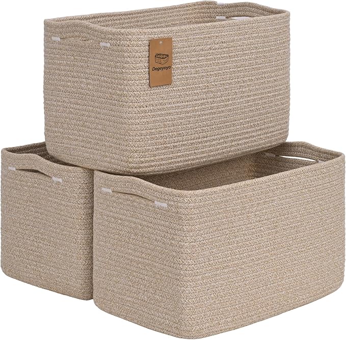 Woven Storage Baskets, Brown Baskets for Organizing, 3 Pack Woven Basket for Storage, Decorative Storage Bins Baskets for Shelves, Towel, Toy, Book, Closet, Baby 14.96"×9.8"×8.85"