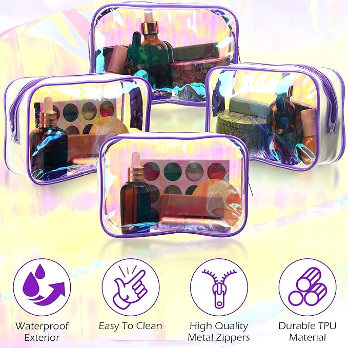 Weewooday 12 Pieces Clear Makeup Bags Cosmetic Storage Bags PVC Zipper Pouches Travel Waterproof Makeup Plastic Case for Women Organizing Toiletries Traveling Bathroom(Small,Dazzling)