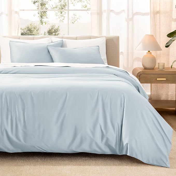 Bare Home 100% Organic Cotton Sateen Duvet Cover Set - Extra Long Size - 400 Thread Count - Smooth Sateen Weave - Warm & Luxurious - Duvet Cover (Twin/Twin XL, Winter Blue)
