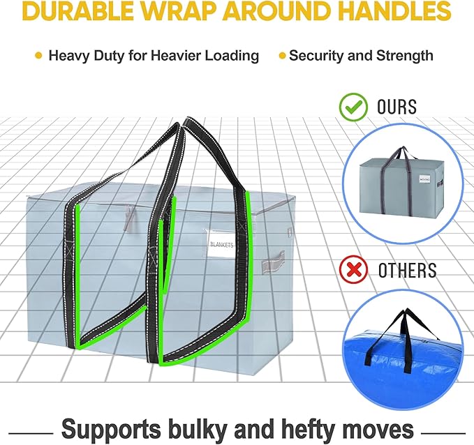 VENO 4 Pack Moving Bags, Heavy Duty, Moving Boxes Alternative, Packing Storage Supplies for Dorm Room Essentials with Zipper for Clothes, Extra Large Totes for Packaging (Light Blue Matte, 4 Pack)