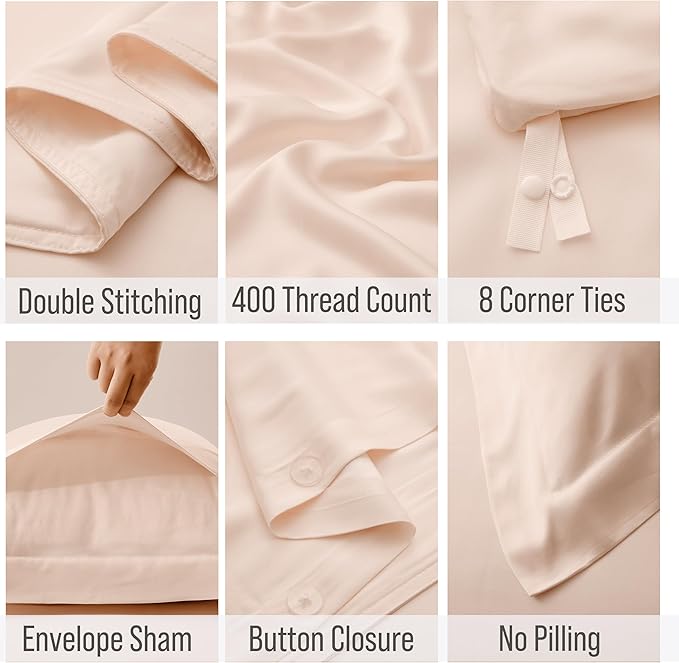 Bella Coterie Luxury Bamboo Viscose California King Size Duvet Cover Set | 100% Organically Grown | Corner Ties | Ultra Soft | Cooling | Two Pillow Shams | 106 x 94 | No Insert [Champagne]