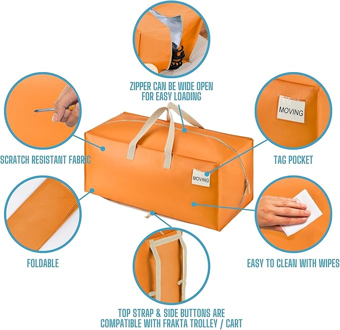 VENO 4 Pack Moving Bags w/Backpack Straps, Heavy Duty, Moving Boxes Alternative, Packing Supplies, Large Storage Totes for Dorm Room Essentials with Zipper (Seasonal Autumn Orange, 4 Pack)