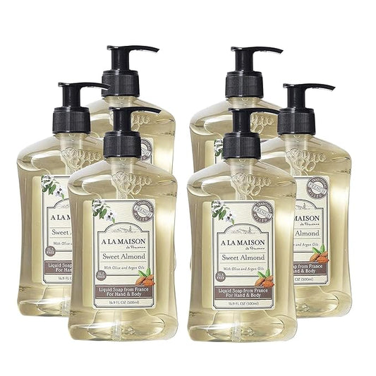 A LA MAISON French Liquid Hand Soap, Almond - Natural Hand Wash Made with Essential Oils - Biodegradable, Plant-Based, Vegan, Cruelty-Free, Alcohol & Paraben Free (16.9 oz, 6 Pack)