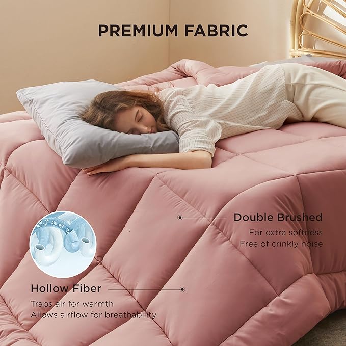 Bedsure Comforter Duvet Insert - Quilted Comforters Oversized King Size, All Season Duvet, GentleSoft Down Alternative Bedding, with 8 Tabs, Gifts for Women, Dusty Pink, Oversized King 116x98 Inches