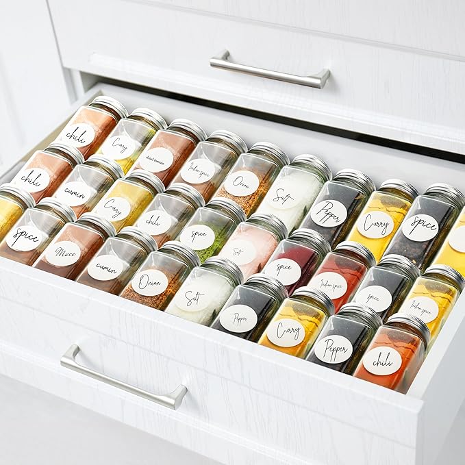 Simple Houseware Spice Jars 4 Ounce Square Bottles w/label, 12 Pack