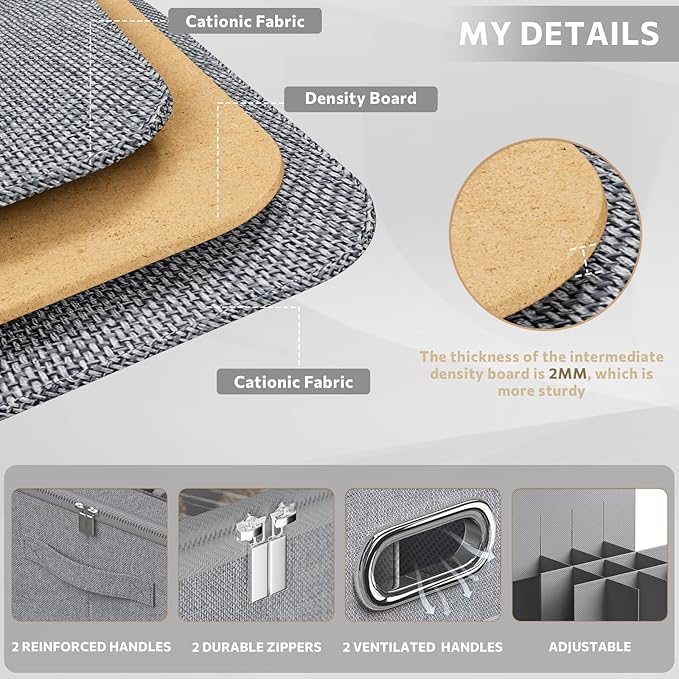 FHSQX Shoe Organizer for Closet,Fits 12 Pair,Shoe Storage Bins with Clear Cover & Adjustable Dividers for Shoes,Shoe Box Storage for Handbags,Blankets,Linen,Clothing (Grey, (16.5 * 16.5 * 13) x1)