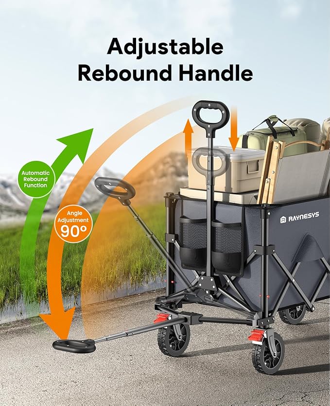 Wagons Carts Foldable, Collapsible Foldable Wagon 330lbs Capacity, 180L Large Capacity Wagon with All-Terrain Wheels,Heavy Duty Utility Wagon Cart with Brakes for Beach Camping Shopping, Grey