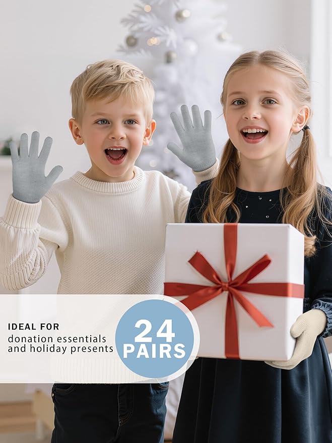 Cooraby 24 Pairs Kids Gloves Winter Magic Gloves Warm Knitted Stretchy Full Fingers Glove for 6-11 Years