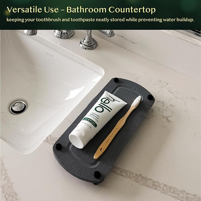 2PCS Water Absorbing Stone Soap Tray for Kitchen Bathroom Sink, Quick Dry Diatomaceous Earth Drying Rack and Shower Caddy, Soap Dispenser and Sponge Holder Organizer for Countertop, TWINKLE MOMENT; Dark Gray