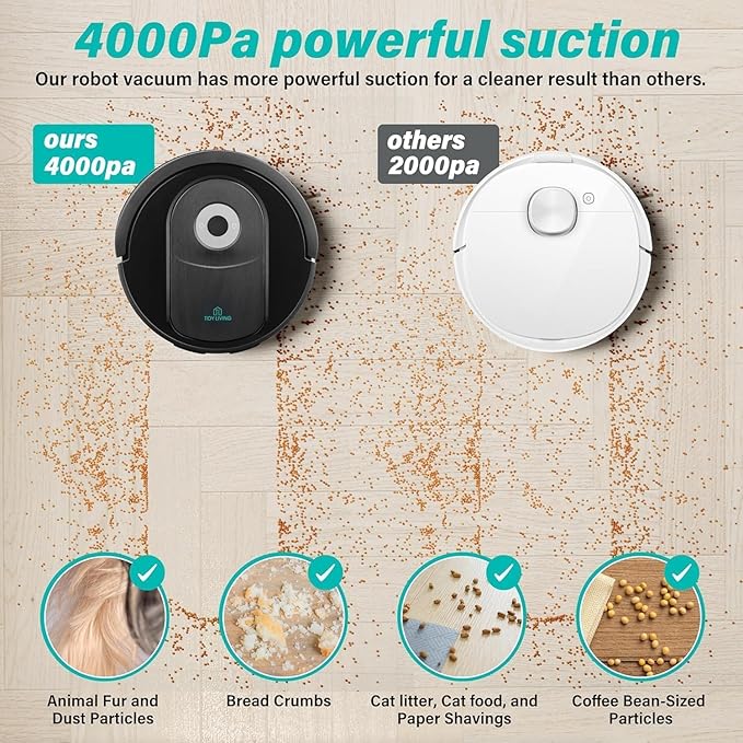 Xcity Robot Vacuum and Mop Combo, 4000Pa Suction Robotic Vacuum Cleaner with Water Tank & Dustbin, App Control, Ideal for for Hard Floor, Carpet, Pet Hair, Black