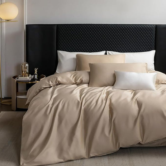 MooMee Duvet Cover Set 100% Extra Long Staple Cotton 600 Thread Count Silky Sateen Smooth Luxury Soft Breathable Durable Hotel Quality Bedding, 3 Pieces (Taupe, King 104"x90")