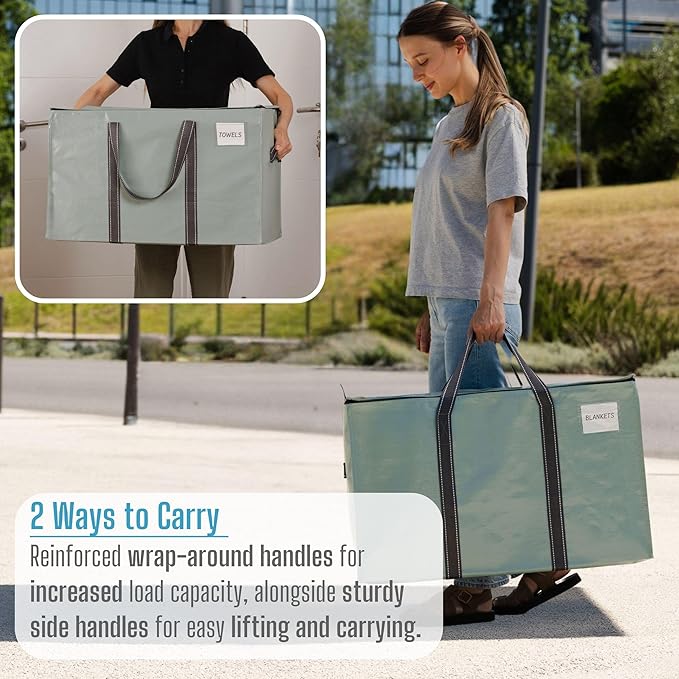 VENO 8 Pack Moving Bags, Heavy Duty, Moving Boxes Alternative, Packing Storage Supplies for Dorm Room Essentials with Zipper for Clothes, Extra Large Totes for Packaging (Shiny Light Green, 8 Pack)