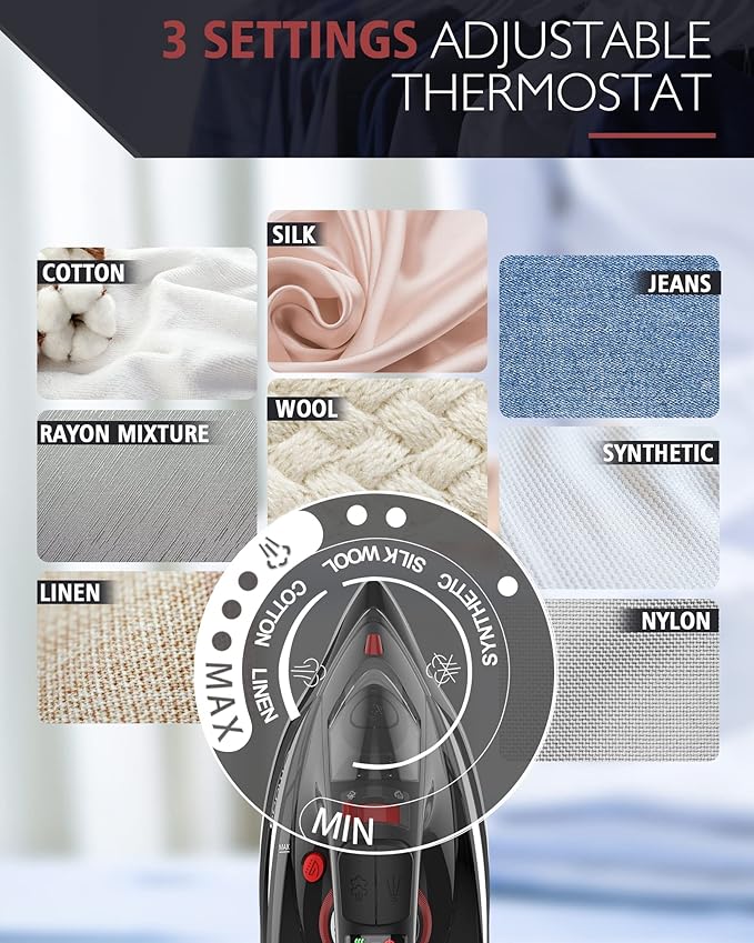 Cordless Iron for Clothes, 1500W Steam Iron with Non-Stick Ceramic Soleplate, Auto Shut Off, Self-Clean, Burst of Steam, Anti-calc, 3 Temperature Settings, 11.84oz Water Tank, Black