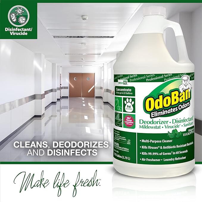 OdoBan Professional Disinfectant and Odor Eliminator Concentrate, Made in the USA, Original Eucalyptus Scent, 1 Gallon
