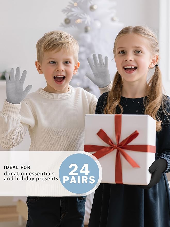 Cooraby 24 Pairs Kids Gloves Winter Magic Gloves Warm Knitted Stretchy Full Fingers Glove for 6-11 Years