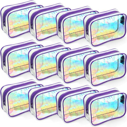 Weewooday 12 Pieces Clear Makeup Bags Cosmetic Storage Bags PVC Zipper Pouches Travel Waterproof Makeup Plastic Case for Women Organizing Toiletries Traveling Bathroom(Small,Dazzling)