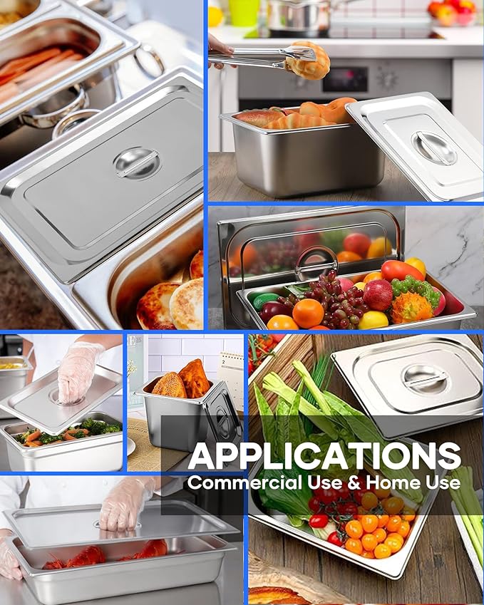 WantJoin Steam Table Hotel Pan Lids - 6 Pack 1/1 1/2 1/3 Full Half Third Size Notched Slotted Cover with Handle for Stainless Steel Metal Tray Set Food Storage Container Commercial Restaurant Warmer