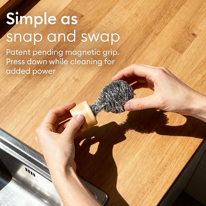 Vove Stainless Steel Scouring Pads, 6-Pack Heavy-Duty Metal Scrubbers for Cast Iron, Pots, Pans, Griddles, Grills, Stovetops, Sinks, Tough Grime Removers, FSC-Certified Packaging