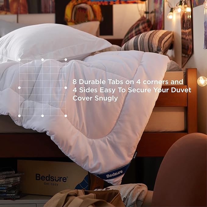Bedsure Comforter Duvet Insert - Quilted Comforters Twin XL Size, All Season Duvet, GentleSoft Down Alternative Bedding, with 8 Tabs, Gifts for Women/Men, White, Twin XL 92 x 68 Inches