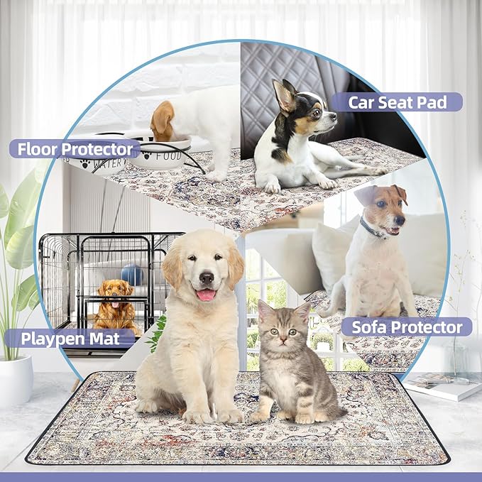 Washable Pee Pad for Dogs, 32" x 24" Reusable Puppy Pads Waterproof Dog Rugs, Super Absorbent, Leakproof, Dog Crate Pad, Playpen Mat, Whelping Pads, Vintage Medallion