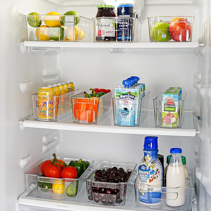 Zulay Kitchen 4 Pack Refrigerator Organizer Bins – Large Clear Fridge Storage Containers with Built-In Handles & Non-Slip Feet - Ideal Fridge Organizers, Kitchen Cabinets, Pantry Organization