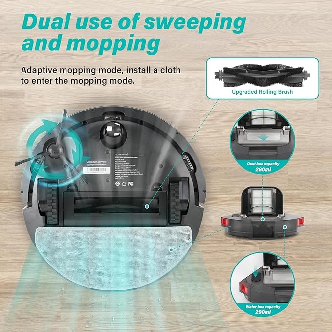 Xcity Robot Vacuum and Mop Combo, 4000Pa Suction Robotic Vacuum Cleaner with Water Tank & Dustbin, App Control, Ideal for for Hard Floor, Carpet, Pet Hair, Black