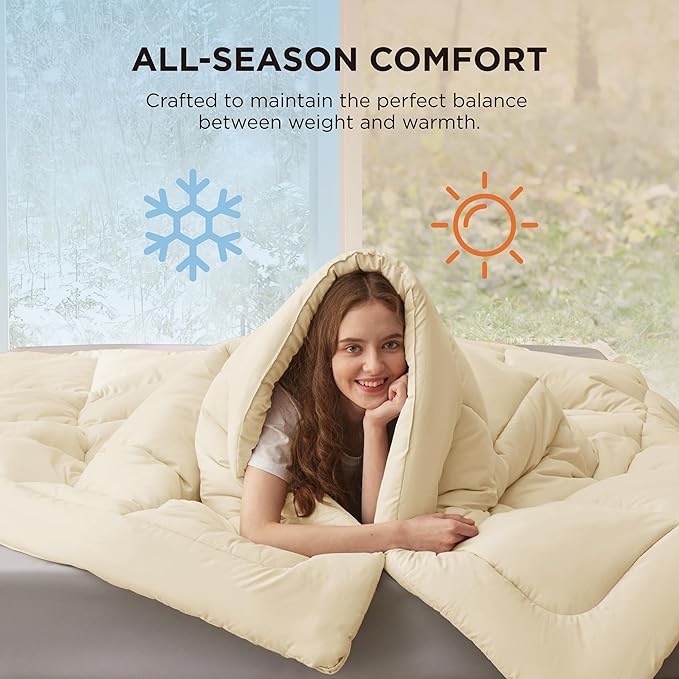 Bedsure Comforter Duvet Insert - Quilted Comforters Full Size, All Season Duvet, GentleSoft Down Alternative Bedding, with 8 Tabs, Gifts for Women/Men,Cream,Full 86 x 82 Inches