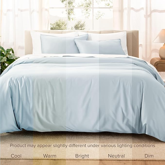 Bare Home 100% Organic Cotton Sateen Duvet Cover Set - Full - 400 Thread Count - Smooth Sateen Weave - Warm & Luxurious - Duvet Cover (Full, Winter Blue)